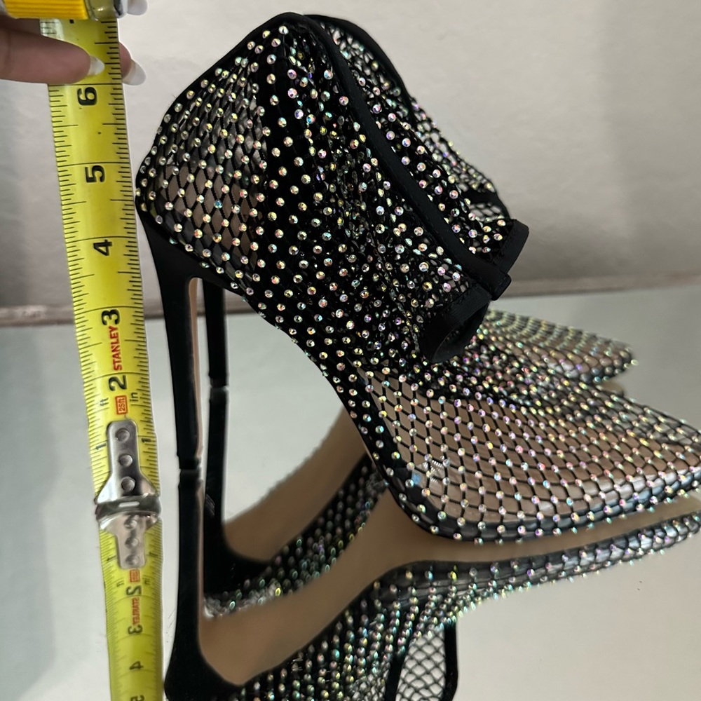New!! KRYSTAL BLACK DIAMANTE FISHNET HEELS 8.5 - Picture 2 of 11